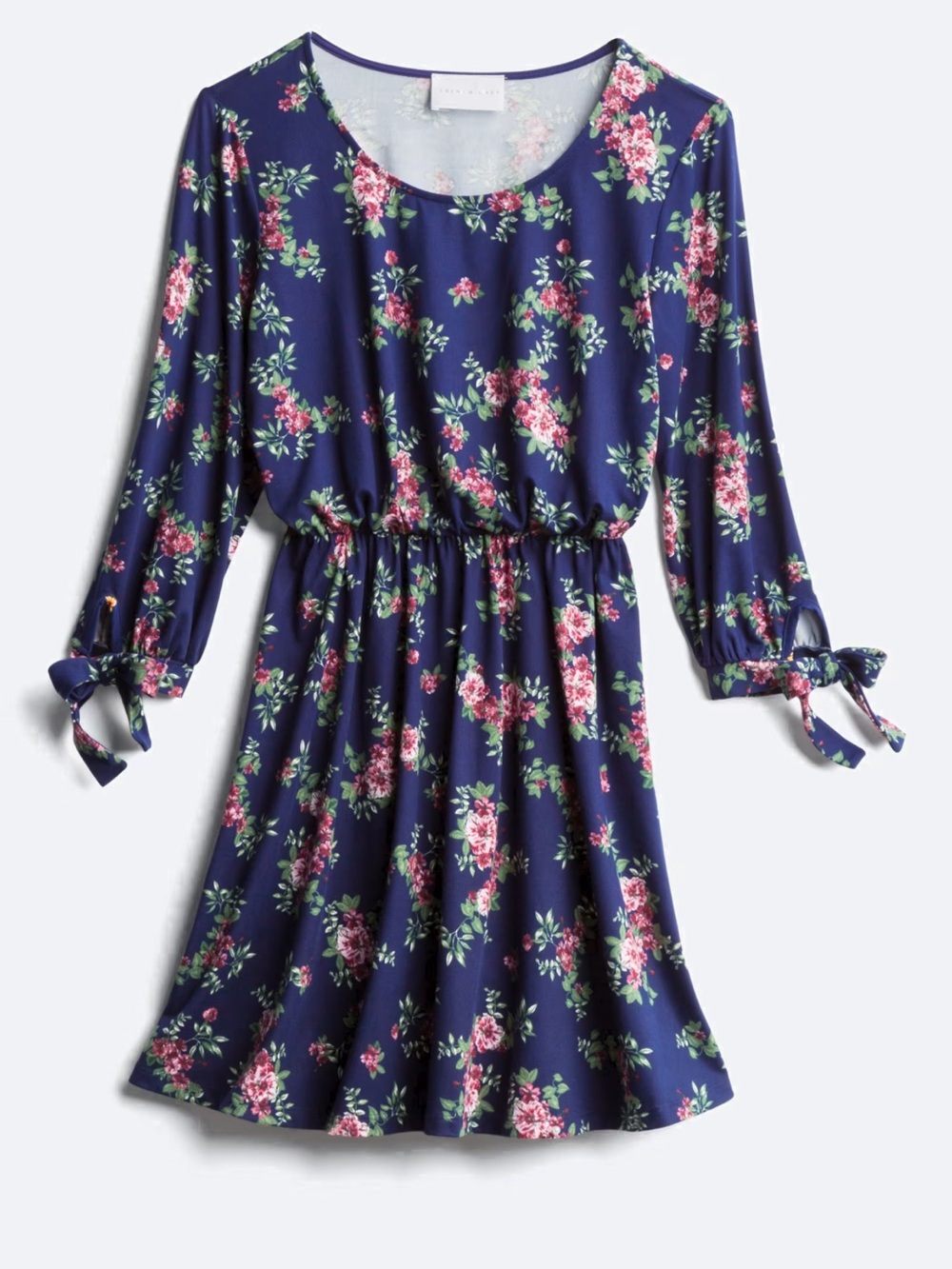 Navy Floral Tie-Sleeve Dress